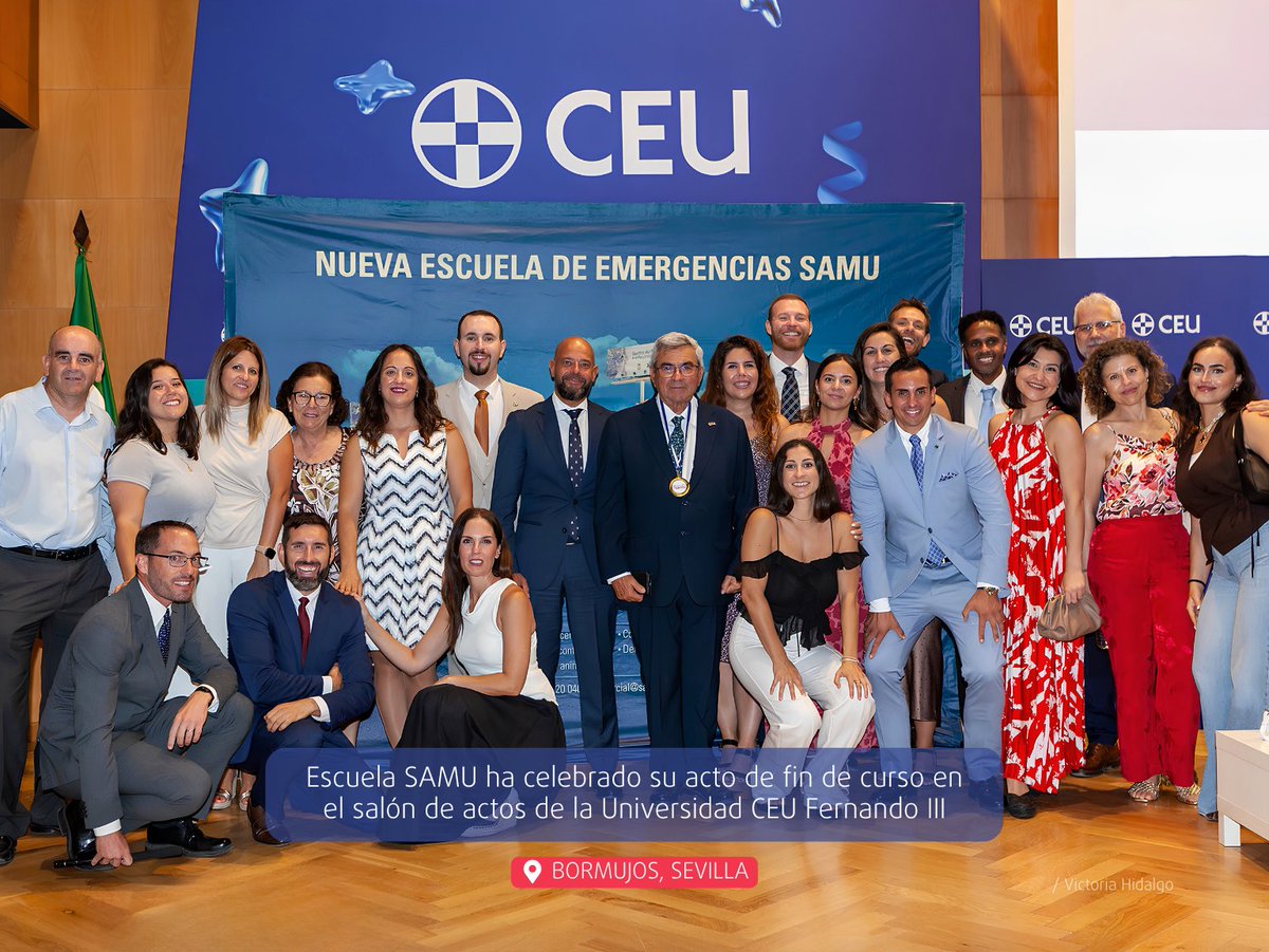 grupo_samu's tweet photo. @Escuela_SAMU  ha celebrado su acto de fin de curso en el salón de actos de la Universidad CEU Fernando III, en Bormujos (Sevilla), una jornada marcada por la emoción, el reconocimiento al esfuerzo y el comienzo de una nueva etapa profesional.⁣
⁣
Un total de 137 alumnos y alumnas se han graduado este curso en las titulaciones de:⁣
⁣
▪️ Técnico en Emergencias Sanitarias⁣
▪️ Técnico en Cuidados Auxiliares de Enfermería⁣
▪️ Técnico en Emergencias y Protección Civil⁣
▪️ Técnico Superior en Coordinación de Emergencias y Protección Civil⁣
▪️ Técnico Superior en Integración Social⁣
⁣
El acto contó con las intervenciones del director de Escuela SAMU, Thomas Couyotopoulo, y del fundador de SAMU, el doctor Carlos Álvarez Leiva, entre otros. También se entregaron las medallas a los ganadores de las XIII Olimpiadas y hubo un reconocimiento a los voluntarios de las últimas misiones humanitarias por la participación en misiones.⁣
⁣
👏 Enhorabuena a todos los graduados y graduadas. Hoy cerráis una etapa de aprendizaje, esfuerzo y crecimiento, y comenzáis un nuevo camino al servicio de las personas y de la sociedad.⁣
⁣
¡Mucho éxito en todo lo que está por venir!⁣
⁣
📷 Victoria Hidalgo⁣
⁣
#formacionprofesional #escueladeformacion #educación #fp #graduación