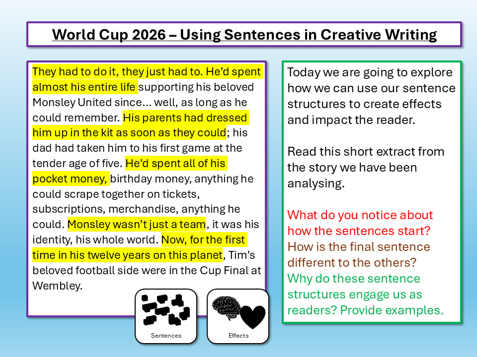EnglishGCSEcouk's tweet photo. FREE World Cup themed English creative writing resources:
https://t.co/YHaFXlOPoD
#teamenglish #edutwitter #teachertwitter #ks3 #gcses #teachers #teach #teaching #school #endofterm https://t.co/uhuM3dNZJE