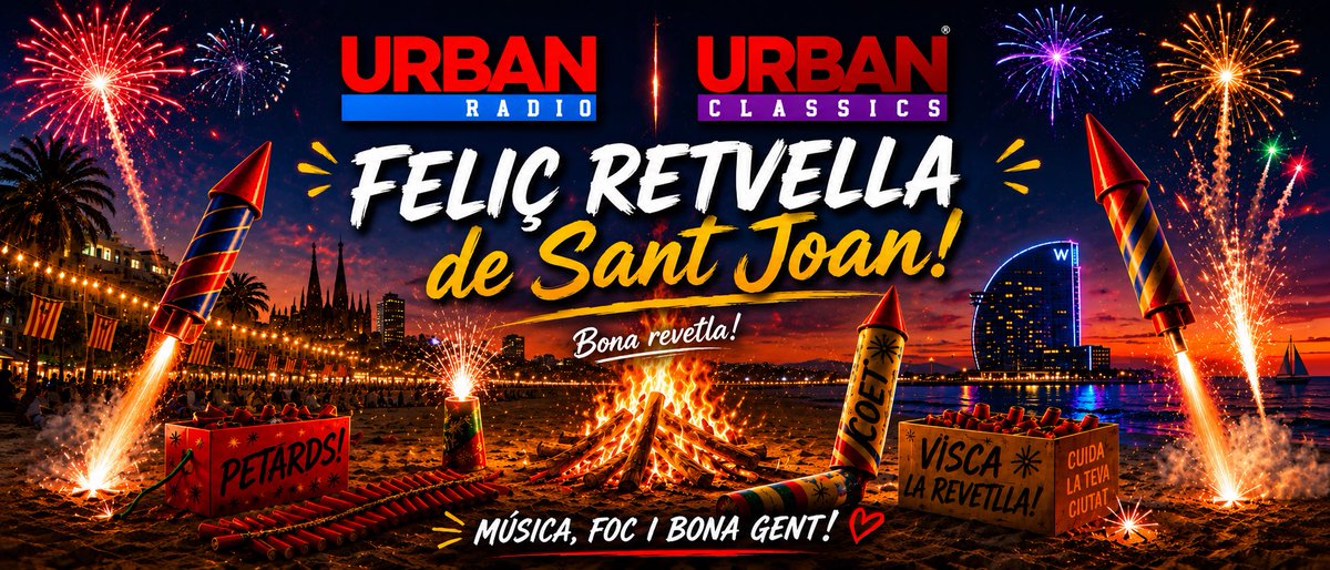 urb_radio's tweet photo. 🎆🔥 FELIÇ REVETLLA DE SANT JOAN! 🔥🎆

Aquesta nit celebrem una de les nits més especials de l’any: foc, música, amics i molta festa! ✨
Bona revetlla i feliç Sant Joan! 🎉

#SantJoan2026 #RevetllaDeSantJoan #UrbanRadio #UrbanClassics #Barcelona #Estiu2026 #DAB #Catalunya 🎆 https://t.co/ZQHbsQAC0x