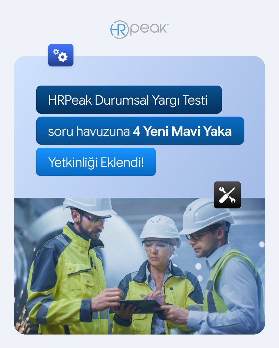 hrpeakcom's tweet photo. Üretim, operasyon, lojistik ve saha ekiplerine yönelik 4 yeni yetkinlikle, adayların günlük iş durumlarındaki yaklaşımlarını ölçebilir; güvenlik kültürü, ekip çalışması, disiplin ve saha liderliği potansiyeli gibi kritik davranış göstergelerini değerlendirebilirsiniz. 👷🏻 https://t.co/l4Mf9us5mk