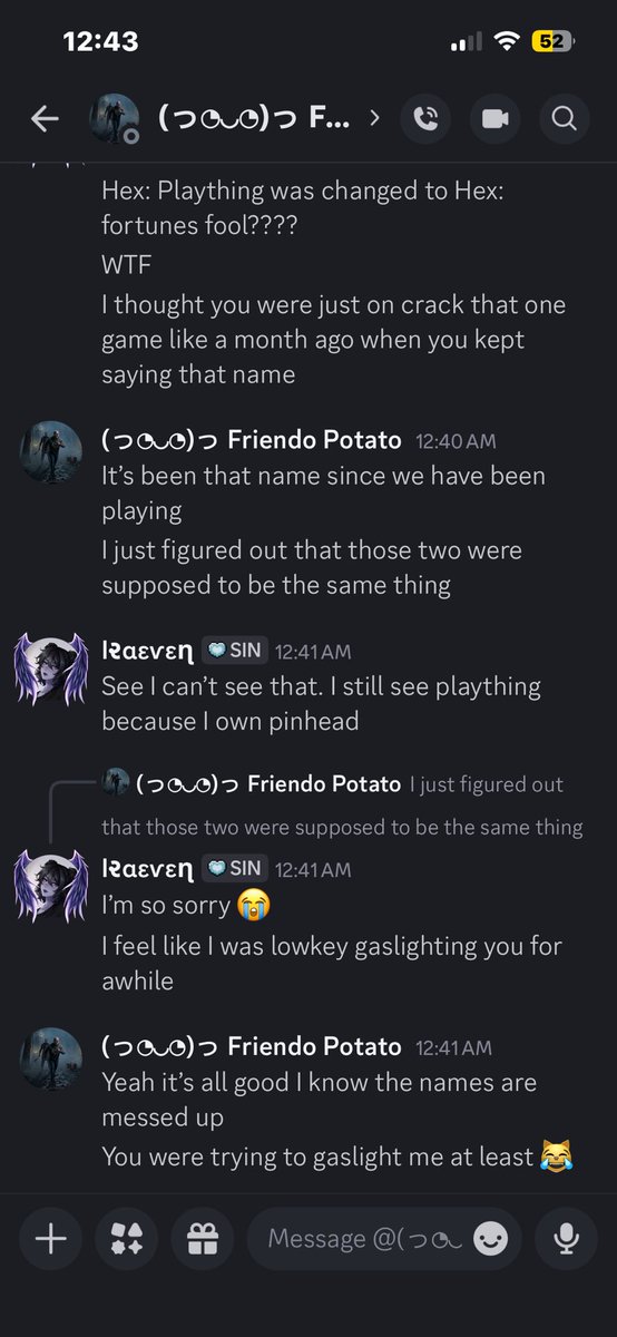 RaevenyxVT's tweet photo. APPARENTLY the license for pinhead ended back in April 2025 and I didn’t even realize till a year later… 
I tried to gaslight my duo that I’M TEACHING THE GAME TO that Hex: Fortunes Fool didn’t exist 😭😭
Thank god he’s smarter than me and realized it was a rename XD https://t.co/dJ2uoTEdiw