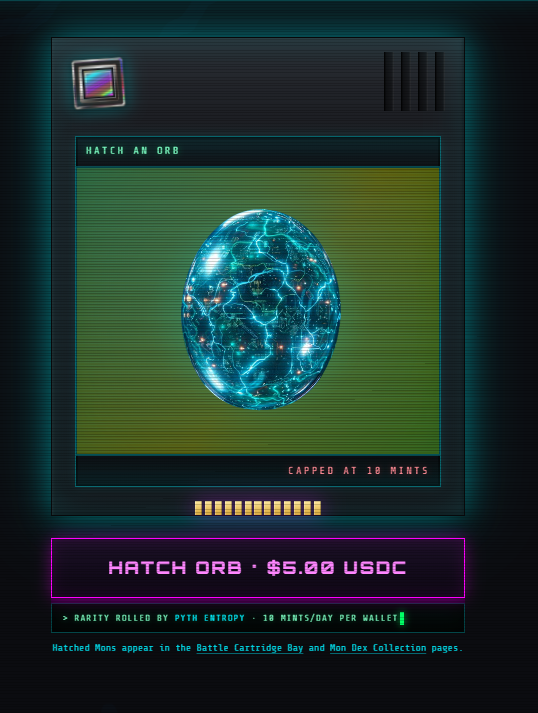 Cryp70n1t3v2's tweet photo. Rarity on mint: Common 84%, Rare 14.99%, Ultra 1%, God-Tier 0.01%. That God line is a 1 in 10,000 roll and it is fully classified. Nobody has pulled one yet. Name, element, art all redacted until the first is found in the wild. Come and try @MonMon_Monsters its addicted ;)
https://t.co/bDweTvjQBM
https://t.co/AfNck1KrMj