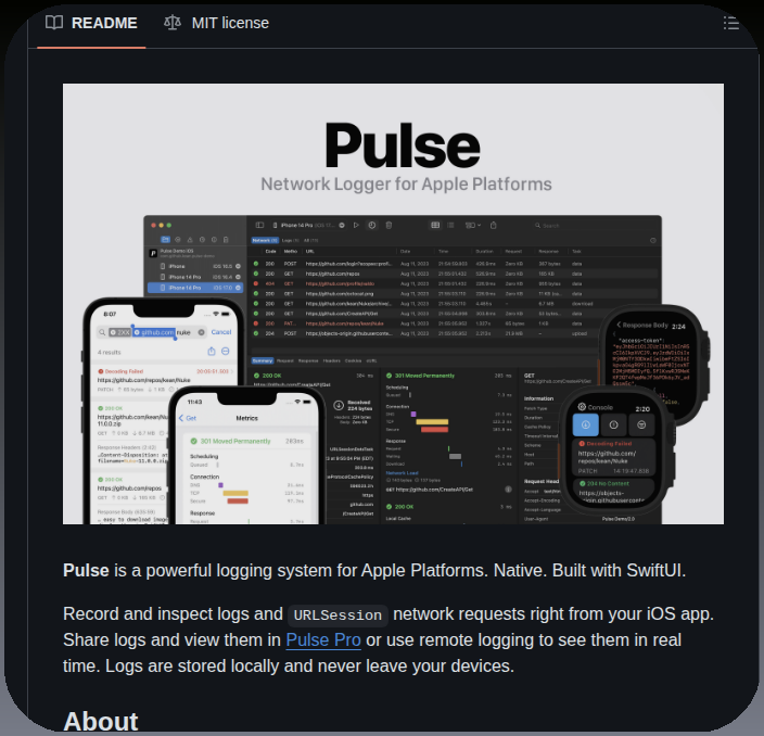 tom_doerr's tweet photo. Native network logger and inspector for Apple platforms

https://t.co/plKXoaEhys https://t.co/7jUt7YsJxl