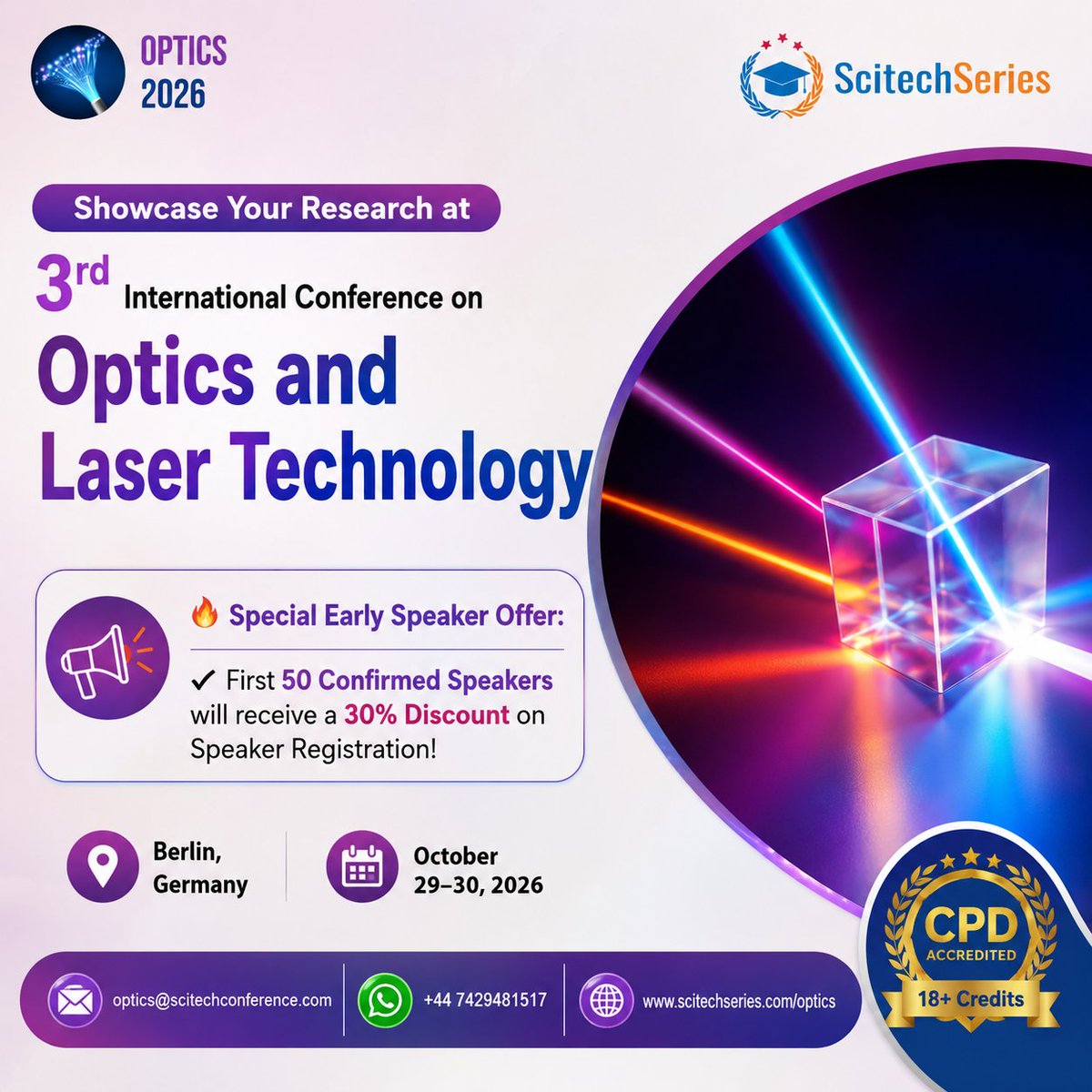 SoniaEdwin92004's tweet photo. 🚀 Showcase Your Research at the Optics 2026 | Berlin, Germany| October 29–30, 2026
https://t.co/3ZLS1kj27E
#Optics2026 #LaserTechnology #Photonics #OpticalScience #ResearchConference #LaserResearch #OpticalEngineering #BerlinConference #CPDCredits #Innovation   @ScitechSeries https://t.co/3kG7pU0Iiw