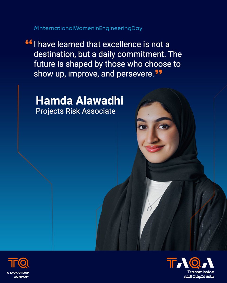 TAQATransm's tweet photo. On #InternationalWomenInEngineeringDay, we recognise the expertise, ambition, and impact of our women engineers at TAQA Transmission.

Their perspectives reflect how engineering intelligence, collaboration, and innovation come together to support the infrastructure that powers a more sustainable future.

#TAQATransmission #PoweringConnectivity #EngineeringIntelligence