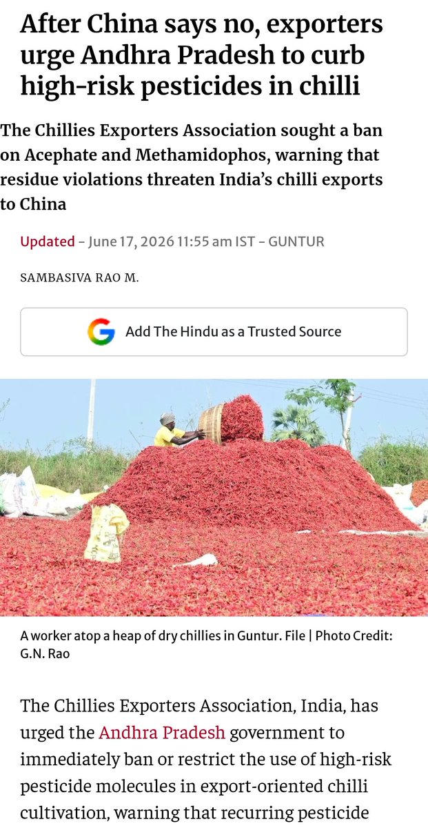Ri_Ra_V's tweet photo. Risk of losing money due to bans on exports, as our chili was found to have HIGH RISK PESTICIDES in them - THAT risk is the ONLY reason why farmers will stop using sh*t in our food

NO, not the health of their own country ppl - health can go to dogs

Let's thank other countries https://t.co/MkoUCT94wy