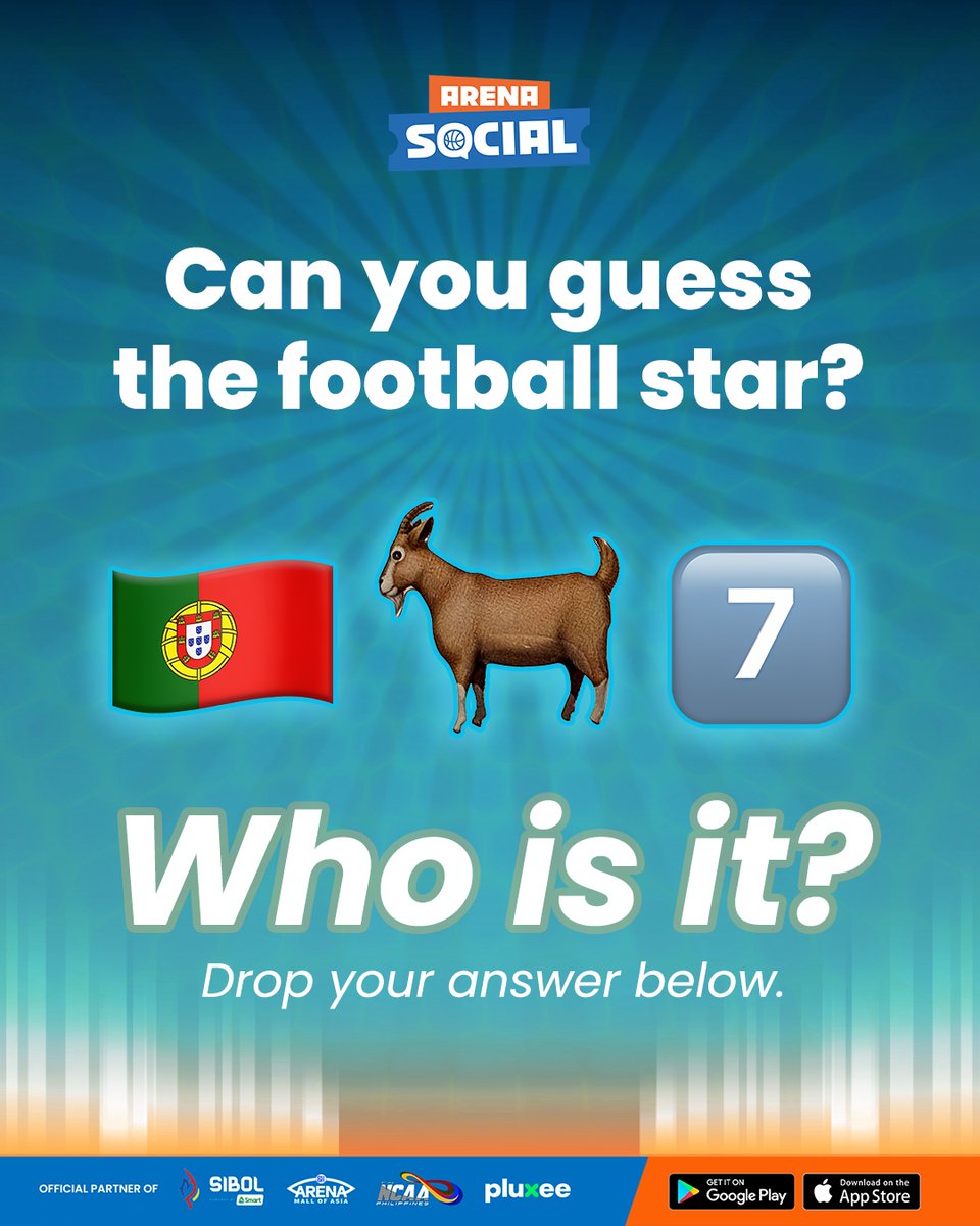 ArenaSocialPH's tweet photo. 🧠⚽ GUESS THE FOOTBALL STAR!

🇵🇹 🐐 7️⃣

Mukhang madali 'to ah? 👀

Drop your answer sa comments and huwag mag-spoil! 🤫

Tingnan natin kung sino ang tunay na football fans dito. 🔥
#FIFAWorldCup #ArenaSocialPH #WorldCup2026 #FootballPH #PredictThePlay #WorldCupQuest https://t.co/BYYuUmuVfW