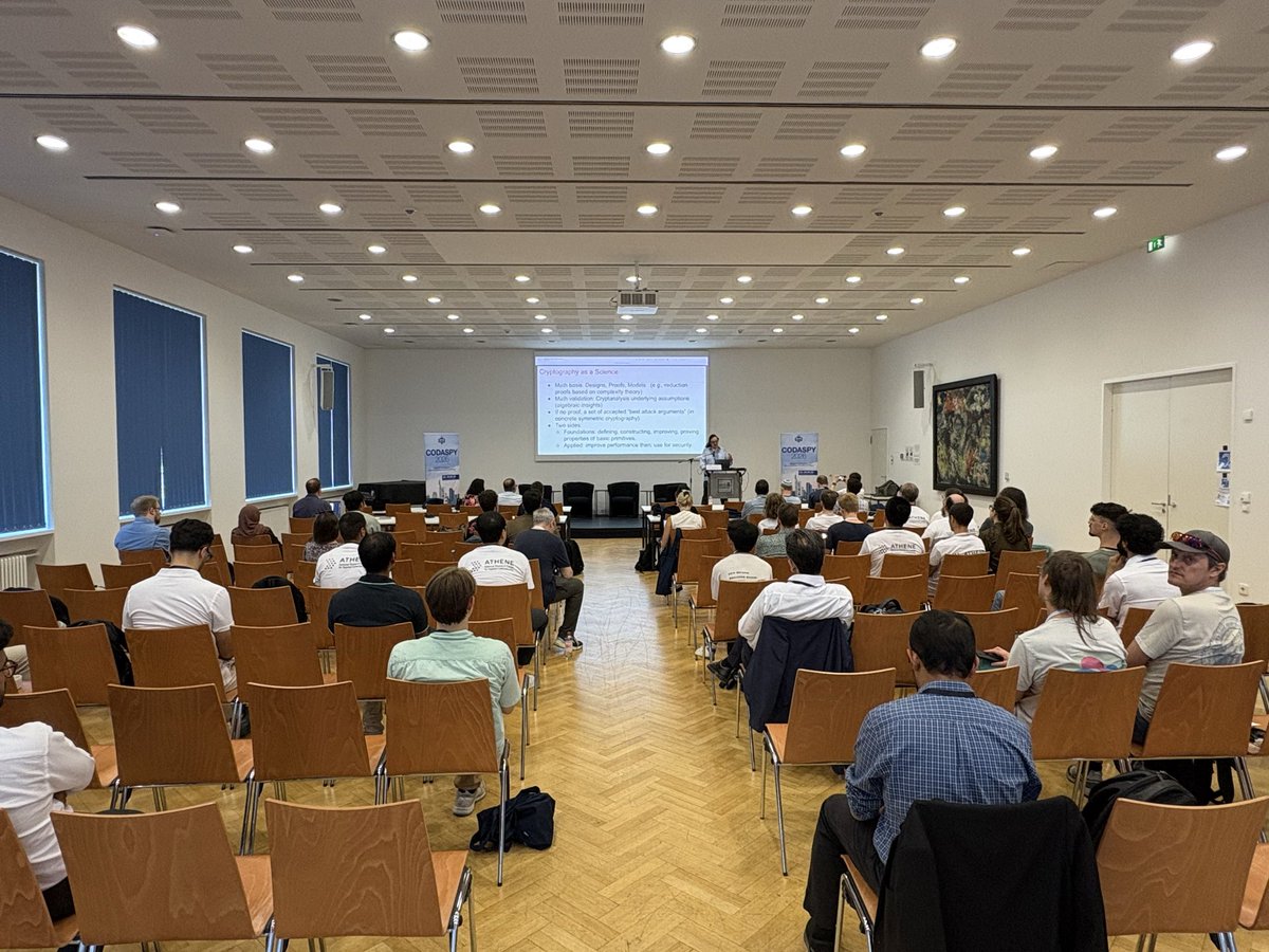 acmcodaspy's tweet photo. Day 1 of #codaspy26 continued with Keynote 1 on “30+ Years of Malicious Cryptography.” 
A deep look at the evolution of malicious cryptography and its implications for how we design, specify, and reason about secure system. https://t.co/uIoO8oLSWB