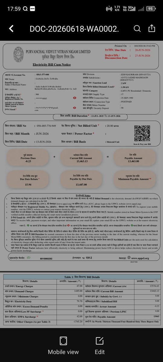Shivamt68325888's tweet photo. @UPPCLLKO @PVVNLHQ @UppclMedia
I am extremely disappointed with the way my electricity billing issue has been handled.
For years, my monthly electricity bills have consistently been around ₹145–₹391. Suddenly, without any significant change in consumption, I have been issued a bill of ₹13,463, which is completely unreasonable and appears to be a serious billing error.
Instead of properly investigating the issue, my complaint was closed with the generic response that the bill is correct. When I contacted customer support, the executive refused to register my complaint, repeatedly asked me to visit the power house in person, and spoke in a highly unprofessional and dismissive manner, even implying that I could do "whatever I want" if I was not satisfied.
Is this how consumers are expected to be treated? Consumers pay their bills on time and deserve respectful support and a proper resolution when such major discrepancies arise.
I request an immediate review of my meter readings, billing history, and arrear calculations, along with a written explanation of how a bill that was usually a few hundred rupees suddenly increased to over ₹13,000.
Kindly investigate this matter and resolve it at the earliest.
Account No.: 0563-377-000
#UPPCL #ElectricityBill #ConsumerRights #BillingError #CustomerService