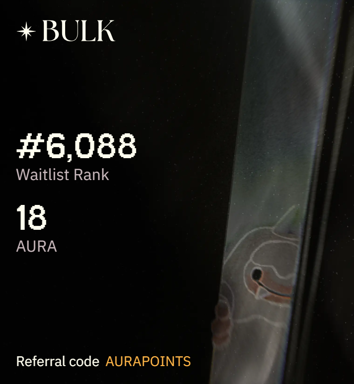 Aryanmaster1984's tweet photo. No aura?

Use code 'AURAPOINTS' to start auramaxxing and move up the @bulktrade mainnet waitlist https://t.co/IVBG8kbvso https://t.co/WjVyjfsNyS