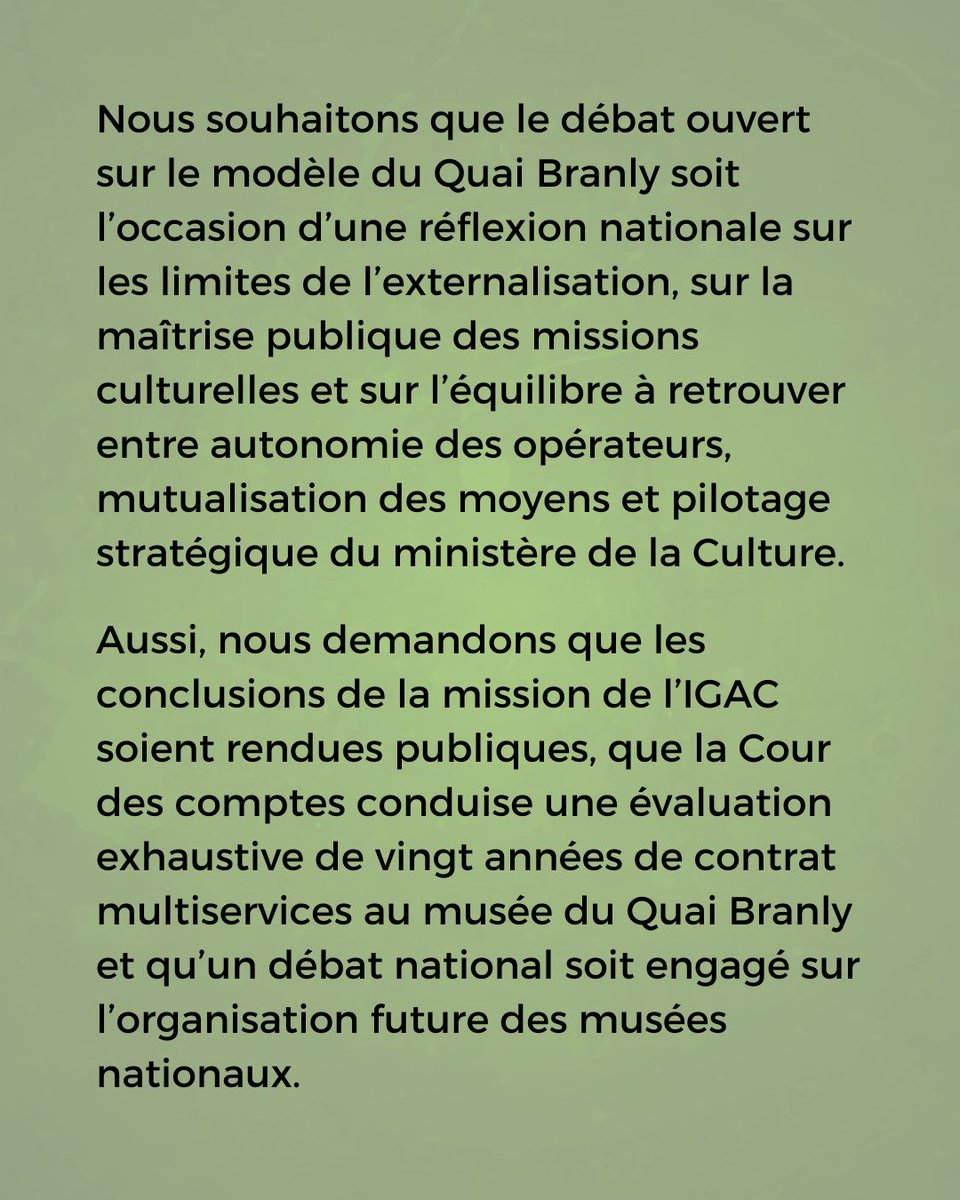 cgt_culture's tweet photo. Les représentants du personnel demandent un débat sur le modèle d’organisation du musée du Quai Branly – Jacques Chirac sous tutelle du @MinistereCC 
https://t.co/MjZrK6OQTG https://t.co/JXhjbqNikS