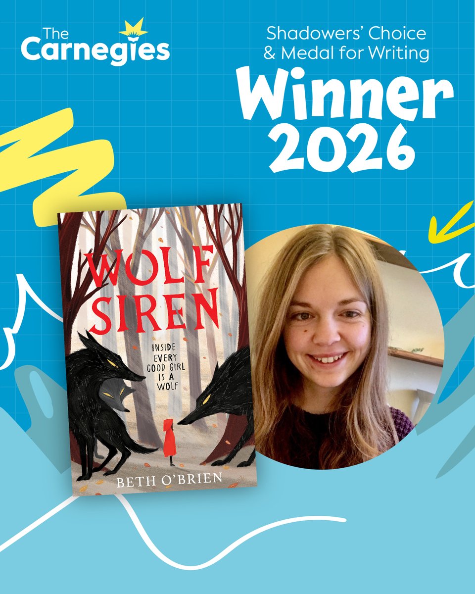 HarperCollinsCh's tweet photo. Huge congratulations to Beth O’Brien who has won both the Carnegie Medal AND Shadowers’ Choice Medal for Writing with #WolfSiren – we’re so proud! #Carnegies2026 @CarnegieMedals @CILIPinfo https://t.co/8s6caoWeHX