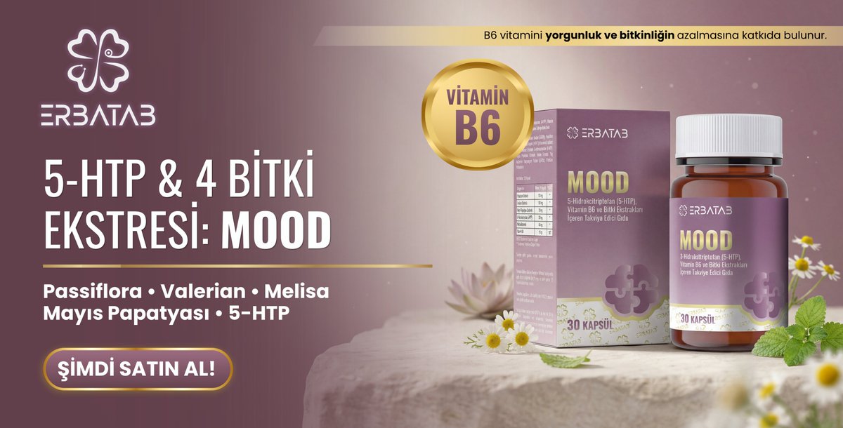ErbatabK's tweet photo. Yoğun tempo, stresli günler ve zihinsel yorgunluk... Bazen biraz dengeye ihtiyaç duyarız. 🌿

Erbatab Mood; 5-HTP, Passiflora, Valerian, Melisa ve Mayıs Papatyası ekstrelerini bir araya getiren özel formülüyle günlük yaşamın temposuna eşlik eder.

✨ 5-HTP içeren formül
🌼 Mayıs Papatyası ekstresi
🌿 Melisa ekstresi
🍃 Passiflora ekstresi
💜 Valerian ekstresi
⚡ B6 vitamini içerir
30 kapsüllük pratik ambalajıyla günlük rutininize kolayca uyum sağlar.

#Mood #5HTP #Passiflora #Valerian #Melisa #MayısPapatyası #VitaminB6 #TakviyeEdiciGıda #Erbatab #Wellness #SağlıklıYaşam