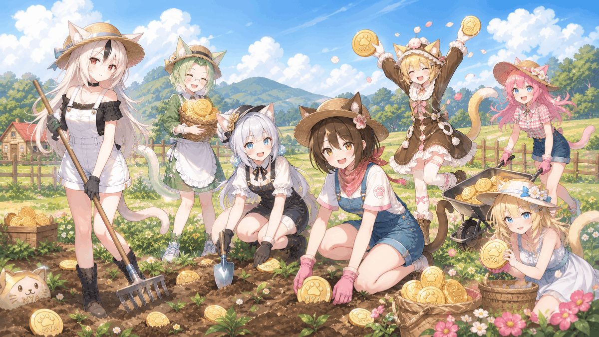 NyaOnEarth's tweet photo. Farming Season 3 is coming! Are you ready to harvest fresh NYA coins from the farm? 🐾🌽 https://t.co/5EyYfY93F6