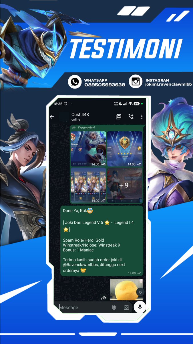 Ravenclawmlbbs's tweet photo. Done Joki ML

2501. Epic II 1 ★ -  Legend V 1 ★
2502.  Legend V 4  ★ -  Legend I 4 ★ 
2503. Legend V 2 ★ -  Legend IV 2 ★ Nolose
2504. Epic I 2 ★ -  Legend V 2 ★ Nolose

#testiravenclawjoki #jokiml https://t.co/l57pAScQoE