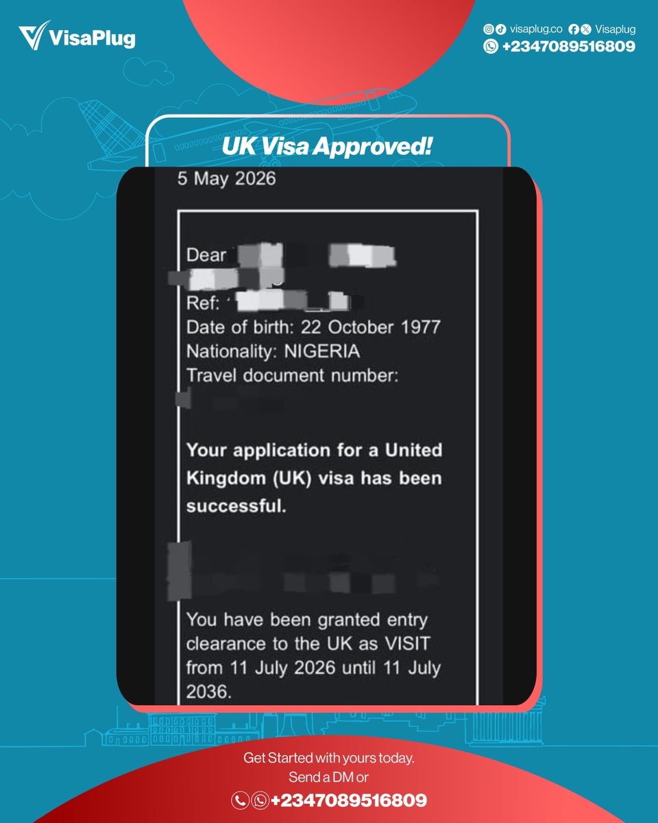 visa_plug's tweet photo. Yet again, another UK Visa Approved. ๐ฌ๐งโ๏ธ
If you are planning your own application, we are available to take it up and work with you.
๐ฉ Send us a DM
๐ฒ Call/WhatsApp: +2347089516809
#Visaplug #UKVisaApproved #VisaApproved #VisaSuccess #TravelAgencyNigeria https://t.co/dEw7Ph2eqJ
