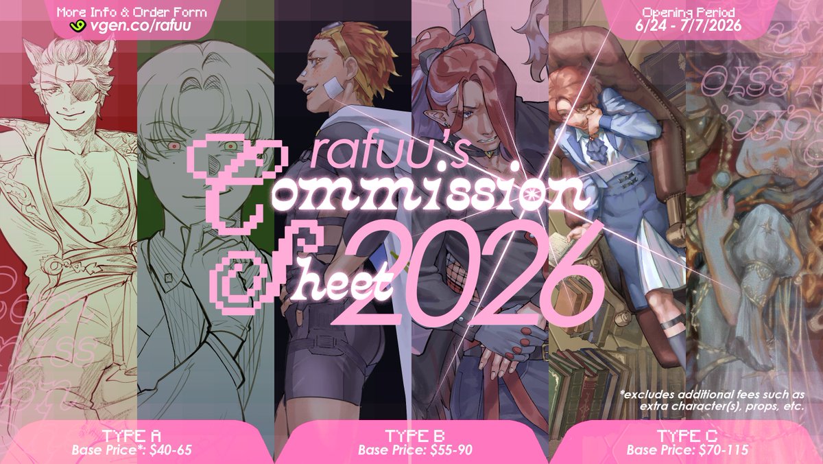 rff00l's tweet photo. 【Like &amp; RT Appreciated 🩷♻️】

Haii I'm opening my first public c0mmission in 2 years... this time on Vgen!! the forms will be open for 2 weeks, until end of July 7th (GMT+7) 🫡

👇 Order form, more samples, ToS 👇
https://t.co/OTFhpegxqm https://t.co/VhlmYL3smQ