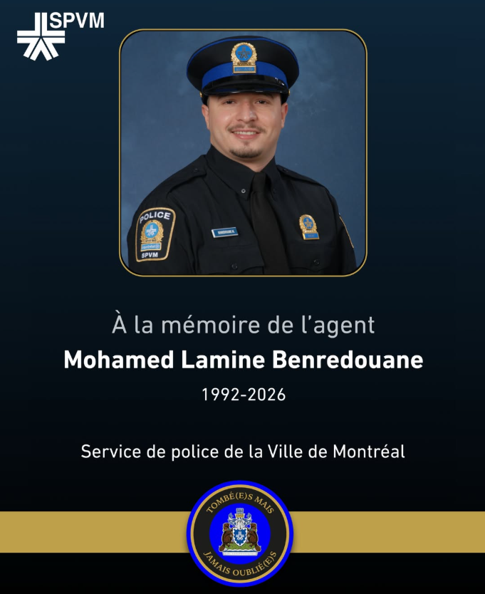 GuelphPolice's tweet photo. Our deepest condolences to the family, friends, and colleagues of Cst. Mohamed Lamine Benredouane who lost his life in the line of duty Monday. We are also keeping the injured officer and all members of the Service de police de la Ville de Montréal in our thoughts.
#HeroesInLife https://t.co/bdd4nj7ooO