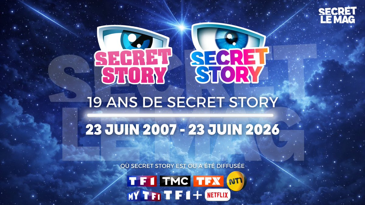 LeMagSecret's tweet photo. 🎂✨ JOYEUX ANNIVERSAIRE SECRET STORY ✨🎂

23 juin 2007 - 23 juin 2026 : 19 ans de secrets, d’émotions et de souvenirs 👁️

Depuis son lancement en 2007, Secret Story a marqué plusieurs générations avec ses candidats, ses secrets, ses missions et surtout ses lieux emblématiques.

🏠 2007 - 2014 : La maison des secrets entre légende et innovation :

Les premières saisons ont écrit l’histoire de l’émission avec @B_Castaldi  aux commandes. Une maison remplie de mystères, de pièces cachées, de trappes et de secrets qui ont créé des moments cultes. Chaque été, les téléspectateurs découvraient de nouveaux habitants prêts à jouer le jeu du secret.

🏠 2015 - 2017 : Une nouvelle ère avec un nouveau visage :

L’émission revient avec une nouvelle dynamique portée par @Tof_Beaugrand , qui apporte son énergie et son humour à la Maison des Secrets. Entre nouveaux décors, nouvelles règles et nouveaux candidats, Secret Story continue de faire vibrer son public.

🏠 2024 : Le grand retour de l'émission CULTE :

Après plusieurs années d’absence, Secret Story revient pour une nouvelle aventure avec Christophe Beaugrand à l’animation. Une nouvelle maison, une nouvelle génération de candidats, mais toujours la même recette : des secrets, des stratégies, des émotions et des moments inoubliables.

Pendant 19 ans, Secret Story a fait rire, réfléchir, surprendre et rassembler des millions de fans.

Des voix de la Voix, aux habitants des différentes maisons, en passant par les animateurs qui ont accompagné l’aventure… l’histoire continue de s’écrire.

Merci Secret Story pour tous ces souvenirs. ❤️🔑
19 ans de secrets… et ce n’est peut-être que le début. ✨

Et comme dirait la voix, c'est tout pour le moment 👁️
#SecretStory