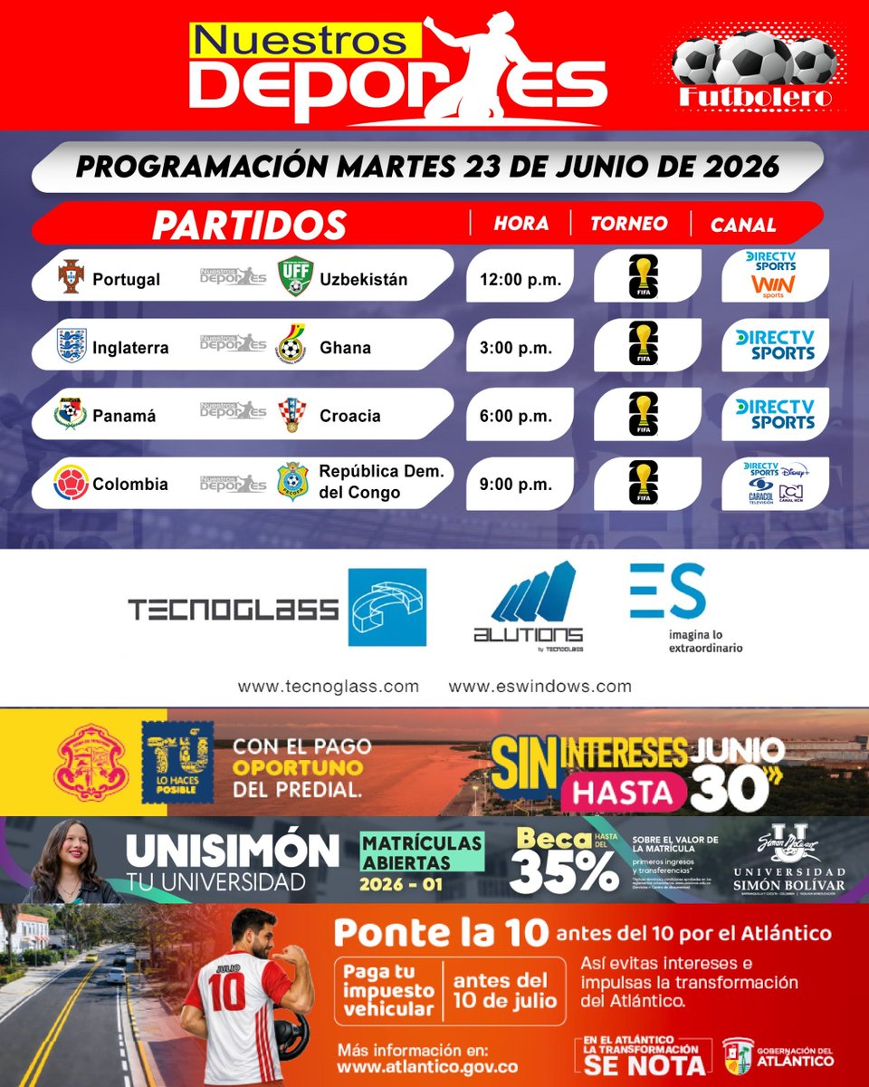 nuestrosdporte2's tweet photo. #Futboleros, esta es la programación de los partidos que pueden ver el #MartesDeFútbol 

#Fútbol #Mundialdefútbol2026 #VamosColombia https://t.co/NlqkKopc4j