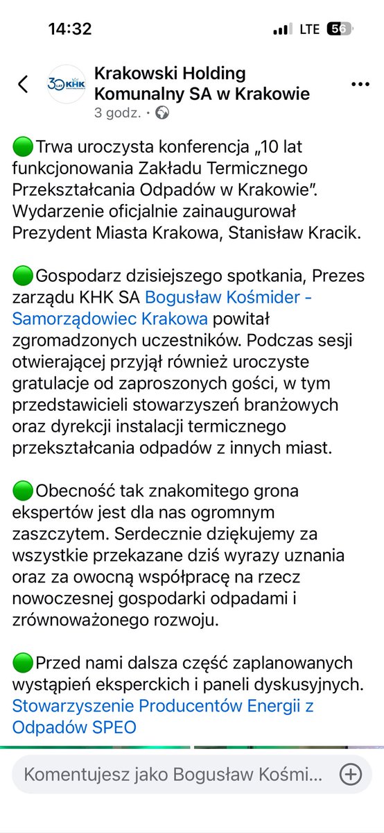 KosmiderB's tweet photo. 10 łat Krk spalarni czyli Zakładu Termicznego Przekształcania odpadów - dużo wspomnień ale więcej wyzwań , w tym sprawa ciepła odpadowego, uznania żużli jako efekt recyklingu i udziału w klastrach. Krakowski Holding Komunalny jako lider tych tematów. Bo za tym idzie bezpieczeństwo i rozwój . Duża sprawa !