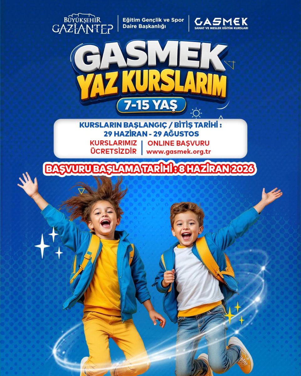 GZegitimdunyasi's tweet photo. GASMEK yaz okulları 29 Haziran'da başlıyor
https://t.co/lDPcLPL55K
@FatmaSahin @mustafaozdaldr @mehmetkrmzgl22 @mavci_27 @Gasmekgaziantep @GbbGenclikSpor
#gaziantep #GASMEK #yazokulları #gençlikspor https://t.co/UeekULRa6v