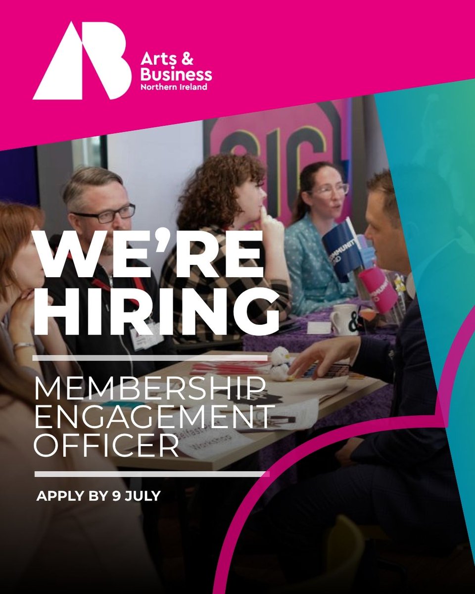 artsbusinessni's tweet photo. We're on the look out for a Membership Engagement Officer to join our team. If you’re organised, proactive and people-focused with an interest in the cultural sector – we want to hear from you. 
📅 Apply by 9 July 2026, 12 Noon 
⭐ For full details visit > https://t.co/SOu7wTCHsY https://t.co/x0zpEZvmTM