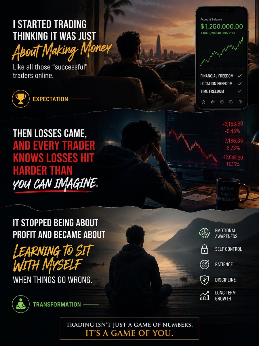 Deyveed_code's tweet photo. I started trading thinking it was just about making money, like all those “successful” traders online.

Then losses came and every trader knows they hit harder than you can imagine.

It stopped being about profit and became about learning to sit with myself when things go wrong. https://t.co/9PjHht8Zqa