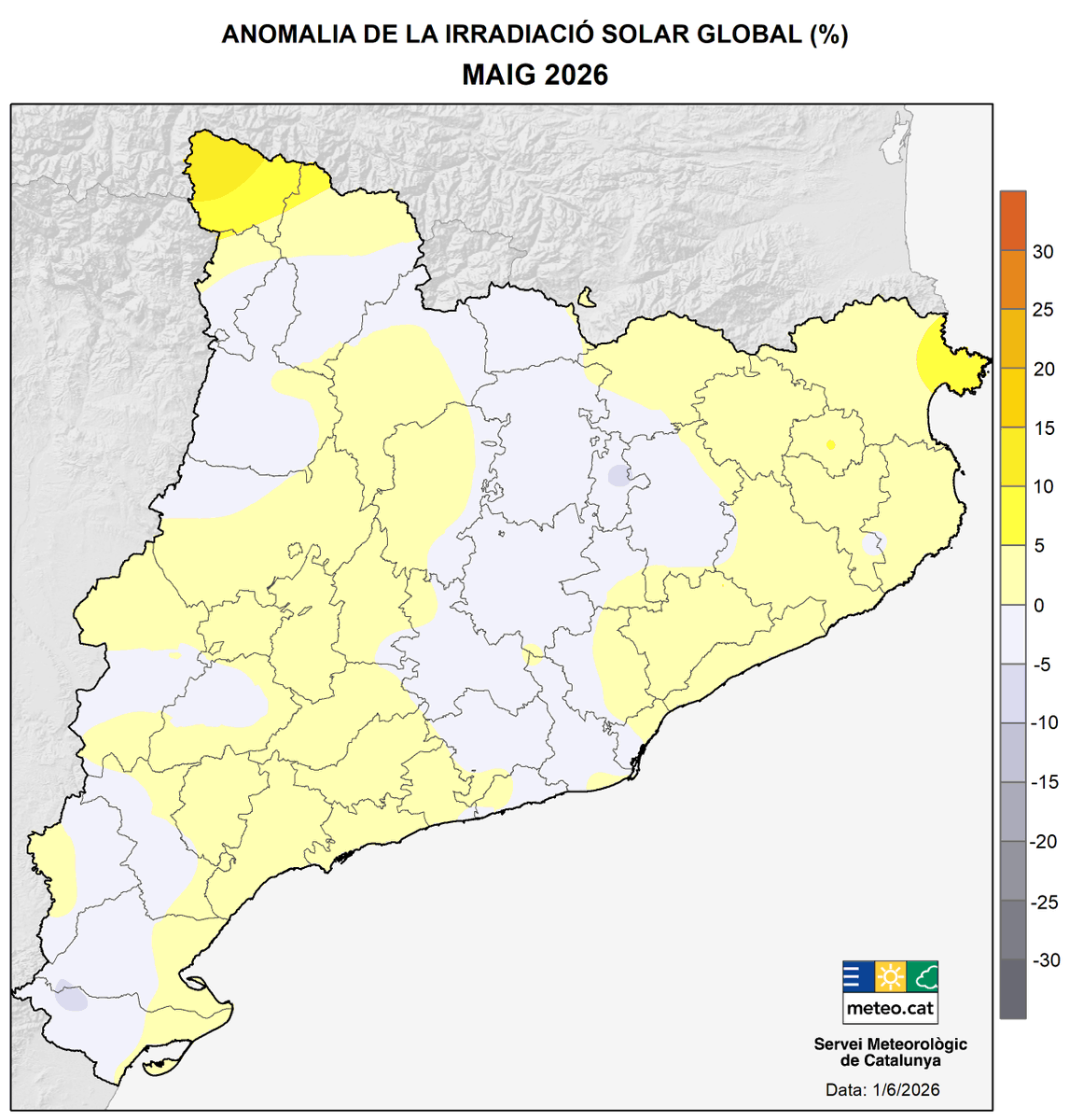 meteocat's tweet photo. 📝A punt la versió ampliada del Butlletí de maig 2026:
🌧️Sec gairebé arreu, a excepció de l’extrem nord-est, Costa Brava, i punts del prelitoral Central, extrem sud i Prepirineu central on ha estat normal/plujós.
🌡Càlid arreu.
🌞Radiació solar normal.

👉 https://t.co/FCYnhRu89s https://t.co/NLgAd2Ff4G