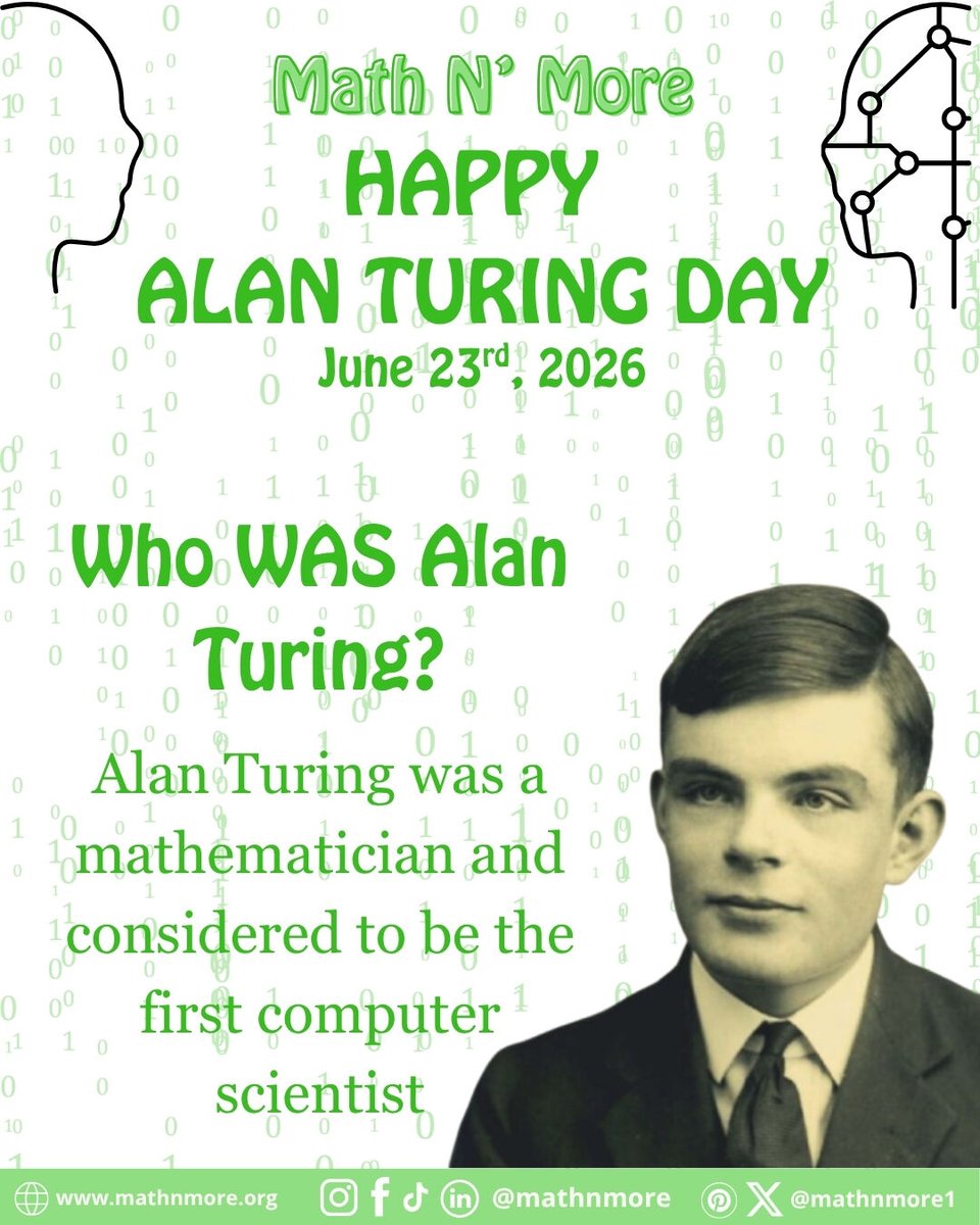 MathNMore1's tweet photo. 🧠💻 Happy Alan Turing Day!
The mind who cracked Enigma, pioneered modern computing, and asked: “Can machines think?” His work in WWII saved millions &amp; shaped tech forever.
#AlanTuringDay #MathNMore #MathIsLife #TuringMachine #Cryptography #AIHistory #STEMIcons #EnigmaBreaker https://t.co/9CBLSPkvxe