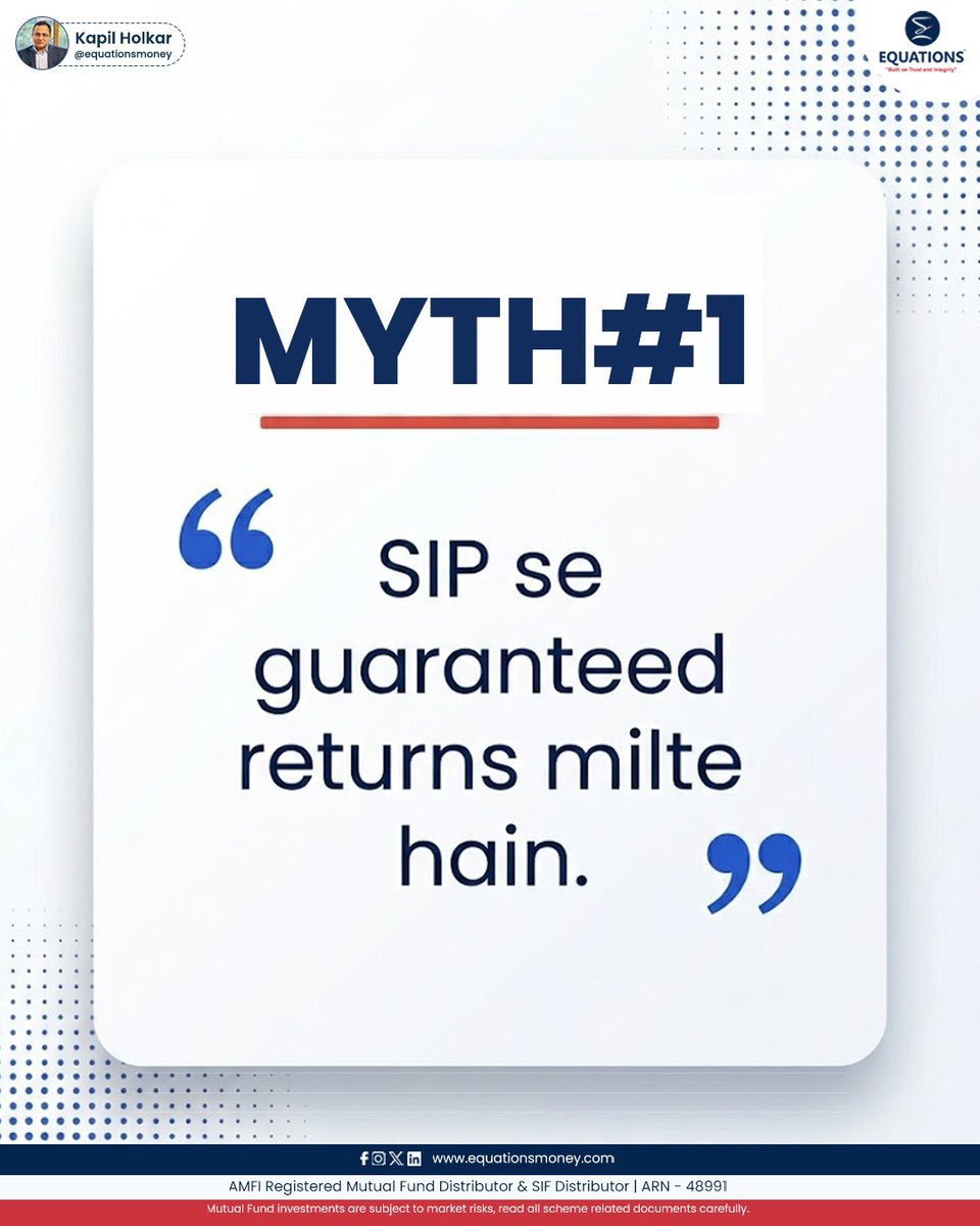 EquationsMoney's tweet photo. Myth vs Reality: The Truth About SIPs!👇

Take the first step toward your financial goals today!
📞 : +91 99931 50077
🌐 : https://t.co/yCGWRorsJQ
📧 : @equationsmoney
.
.
#SIPInvesting #MutualFundsIndia #FinancialFreedom #WealthCreation #EquationsMoney https://t.co/Ixu9RsGph5
