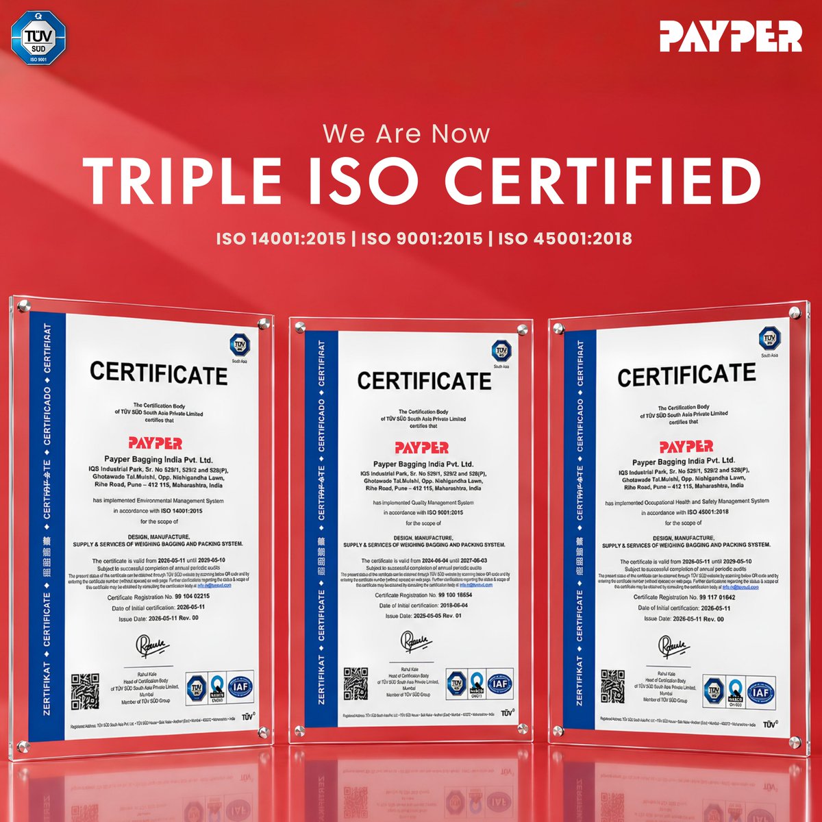PayperIndia's tweet photo. ๐๐ก๐ซ๐๐ ๐๐๐ซ๐ญ๐ข๐๐ข๐๐๐ญ๐ข๐จ๐ง๐ฌ. ๐๐ง๐ ๐๐จ๐ฆ๐ฆ๐ข๐ญ๐ฆ๐๐ง๐ญ.
Payper Bagging India Pvt. Ltd. is proud to be ๐ง๐ฟ๐ถ๐ฝ๐น๐ฒ ๐๐ฆ๐ข ๐๐ฒ๐ฟ๐๐ถ๐ณ๐ถ๐ฒ๐ฑ.
#Payper #Payperindia #TripleISOCertified #ISO9001 #ISO14001 #ISO45001 #ISOCertified #QualityManagement https://t.co/vX5pdPtaY9