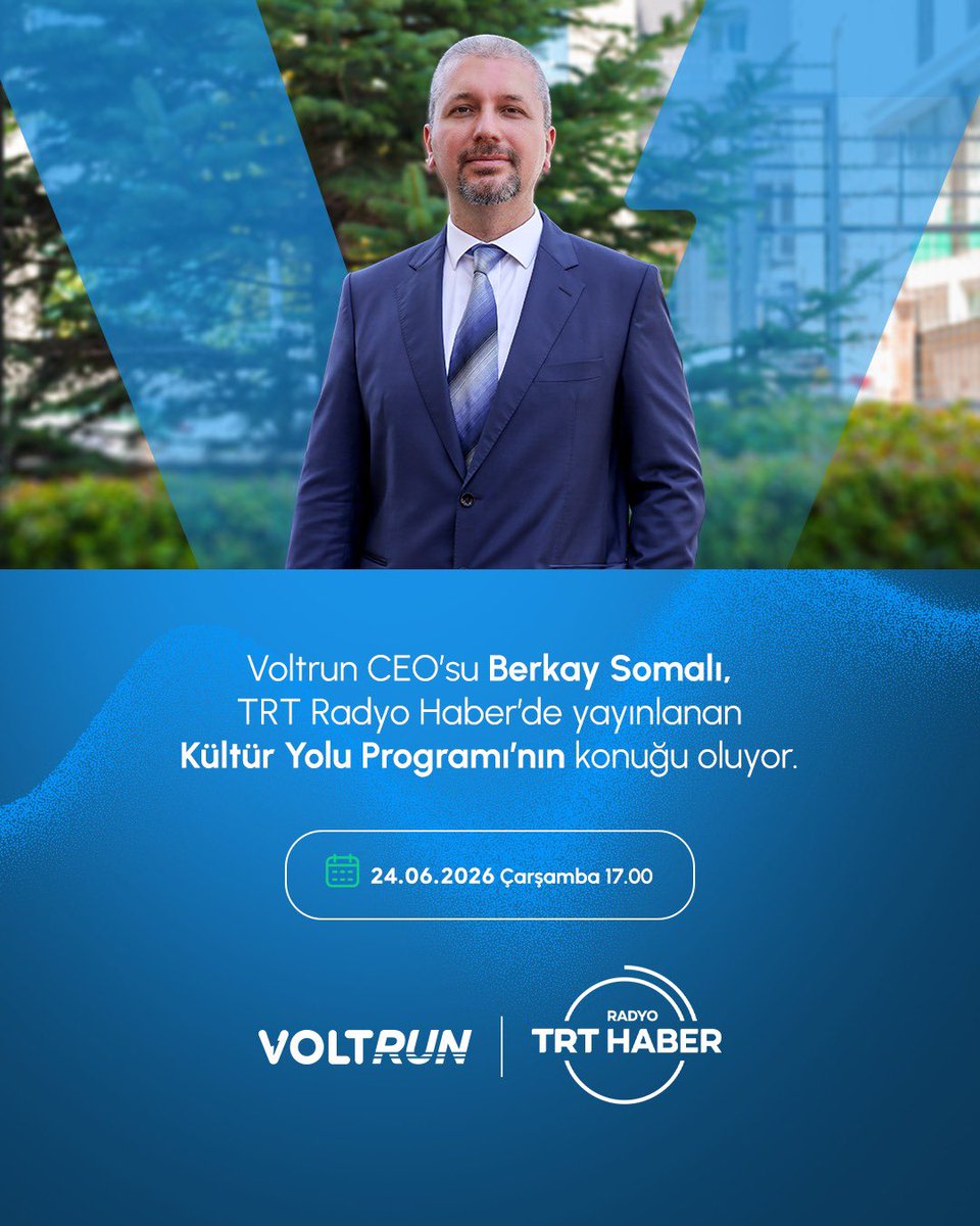 VoltrunNet's tweet photo. Voltrun CEO’su Berkay Somalı, TRT Radyo Haber’de yayınlanan Kültür Yolu Programı’nın konuğu oluyor!

#Voltrun #ElektrikliAraç #Şarjİstasyonu #Sürdürülebilirlik #Mobilite #TRTRadyoHaber #KültürYoluProgramı https://t.co/d8j3sNgafO
