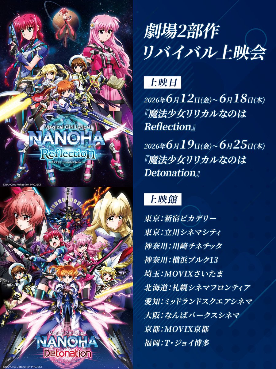 lyricalnanoha_'s tweet photo. /／
📢 上映は本日まで！
\＼

『魔法少女リリカルなのは Detonation』
本日が上映最終日！
是非この機会に劇場でチェックしてください🙏

遂にリバイバル上映も最終日…！
最後までお見逃し無く👀

#なのは
#nanoha https://t.co/j2xkzRoyQv