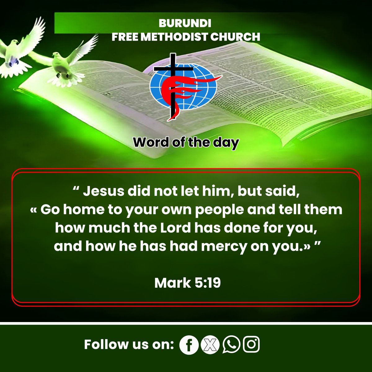 EMLBurundi's tweet photo. 1/2
✉️Mark 5:19

📖Persons who reflect on what God has done for them should not keep that blessing to themselves. They are called to return to their family, friends, and community and share the things God has done for them and the mercy He has shown them. https://t.co/RPj86hZGFI