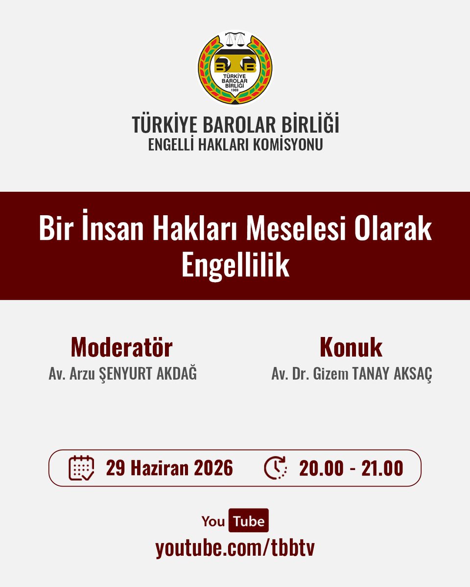 barolar's tweet photo. 👉  "Bir İnsan Hakları Meselesi Olarak Engellilik"

🗓️  29.06.2025 Pazartesi
⏰  20:00

👇
https://t.co/Mhu16BVCwB https://t.co/0bVBWG6Muq