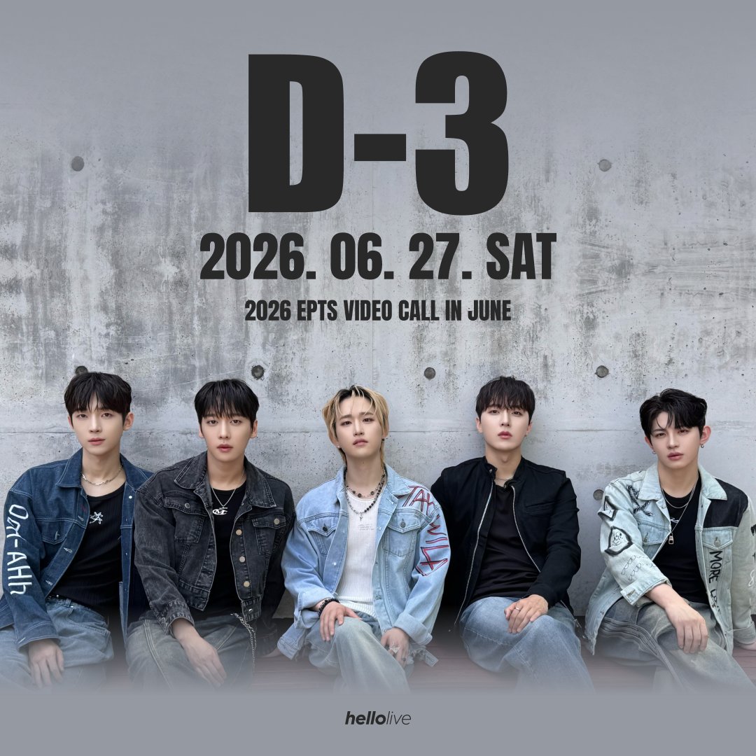 hellolivetv's tweet photo. [VIDEO CALL] 2026 EPTS VIDEO CALL in June
📞EPTS VIDEO CALL D-3‼️

⏰티켓 판매 마감도 3일 전! EVERS, 모두 늦지 말고 3일 뒤에 만나요🩶
🌐https://t.co/ldVC7mS0R2

✨비디오콜 일시
- 릴레이콜: 2026. 06. 27 (토) 19:00 KST
- 1:1콜: 릴레이콜 종료 후

#EPTS #EPICTRAVELS #에픽트레버스 https://t.co/GWFdgJs0au