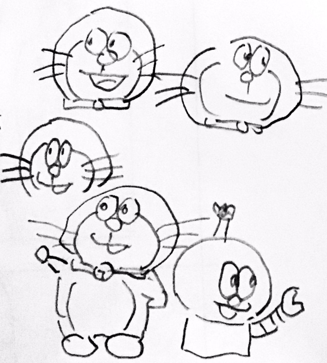 担当さんとの電話中、お手本見ないでドラえもん描ける?という話題になり書いたもの。
ひどい…。

「ポコニャンならいけると思います。」とチャレンジしたけど、今、本物と見比べてみたら眉毛が無い…😂

あっ…!
ドラちゃん…
大切なポケットを描き忘れている…。 