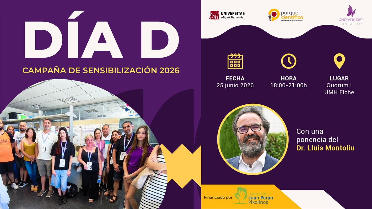 Satdi_UMH's tweet photo. Hoy es el #DíaInternacionaldelSíndromedeDravet y desde la @FundacionDravet y @PcientificoUMH se ha organizado una jornada de concienciación y visibilidad de esta enfermedad neurológica. 

🗓️DÍA D: 25 junio
📍Edif. Quorum I
⏰Hora: 18h a 21h  
ℹ️Más info: https://t.co/m19KijXWTm https://t.co/SjQdhCFunV