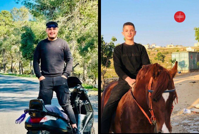 MustafaBarghou1's tweet photo. Israeli forces killed 19-year-old Issa Arafat Ismail Awad and 15-year-old Reda Sami Hassan Awad near Beit Ummar, north of Hebron, and withheld their bodies after the shooting. The killings came amid continued raids, arrests, home demolitions, and attacks by Israeli terrorist settlers across the occupied West Bank, where at least 70 Palestinians have been killed since the start of 2026.
