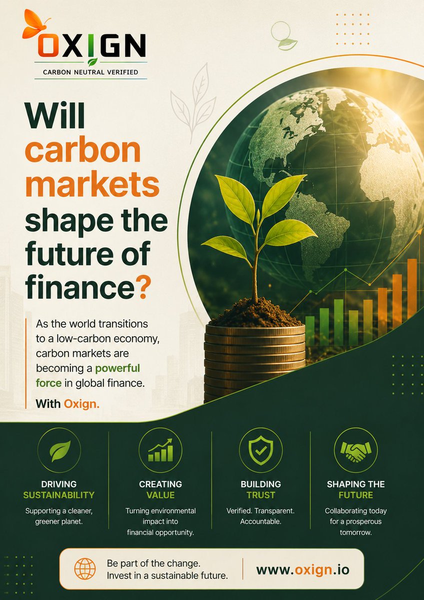 JoinOxign's tweet photo. Will carbon markets shape the future of finance? #Oxign #FutureEconomy #Oxign #ClimateChange #GreenBusiness #Sustainability #netzero #carboncredits #ecofriendly #ClimateAction https://t.co/FJSI4eqe0s https://t.co/RpX2wucp1l