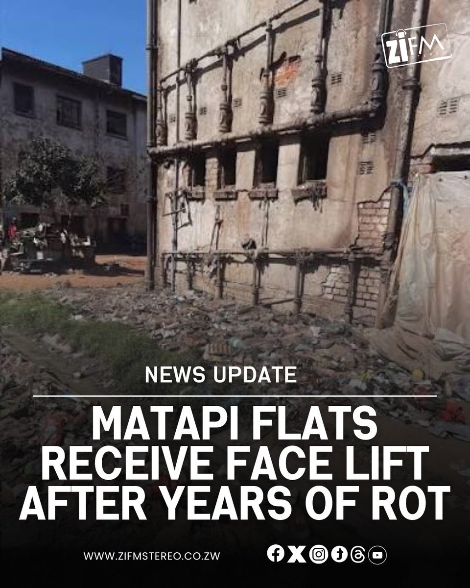 ZiFMStereo's tweet photo. After years of overcrowding and deteriorating living conditions, rehabilitation works are now underway at Matapi Flats in Mbare under ED AID1. The project aims to improve infrastructure, sanitation and the quality of life for residents. https://t.co/kXmquqzqbo