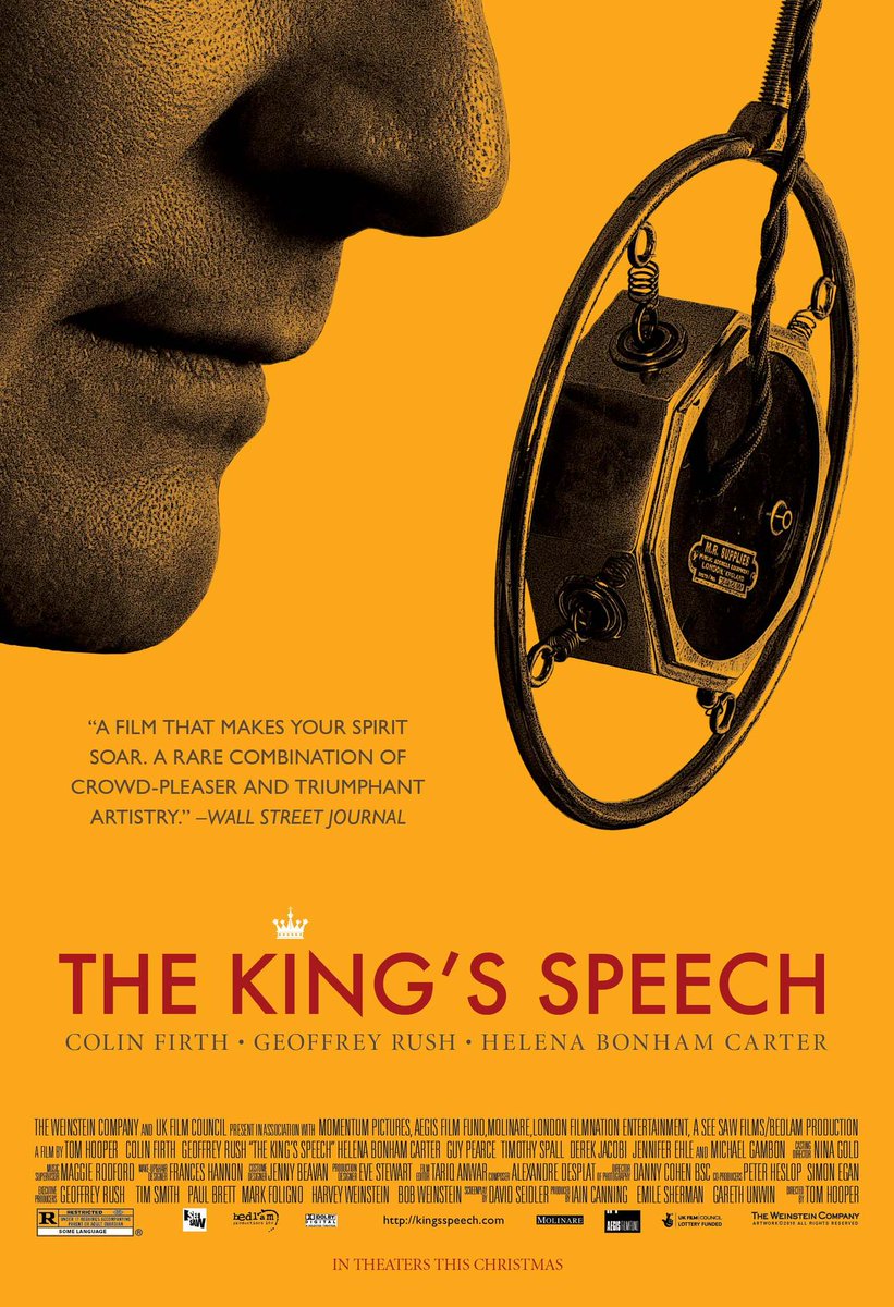 TallyMichelle4's tweet photo. #TheKingsSpeech (2010)
Dir. By #TomHooper

Starring: #ColinFirth #GeoffreyRush #HelenaBonhamCarter etc.

#MoviePosterOfTheDay #FilmX https://t.co/l5QhlutlVs