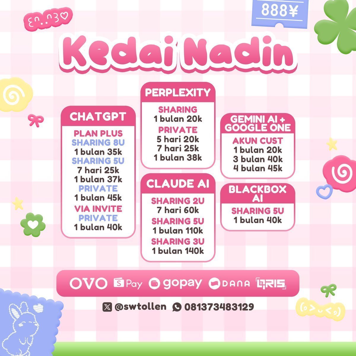 tilamiiccu's tweet photo. - Openkk apk premium berkualitas ya akakkk!!! mari jajankkk kakakkk!!! 👩‍🍳⭐

#zonauang #zonajajan 15 (wa di bio yaaa akakk) ☘️

Ayo beli Netflix premiumnya kakkk, ada banyak film menarikk! https://t.co/iKfqkH6yfK