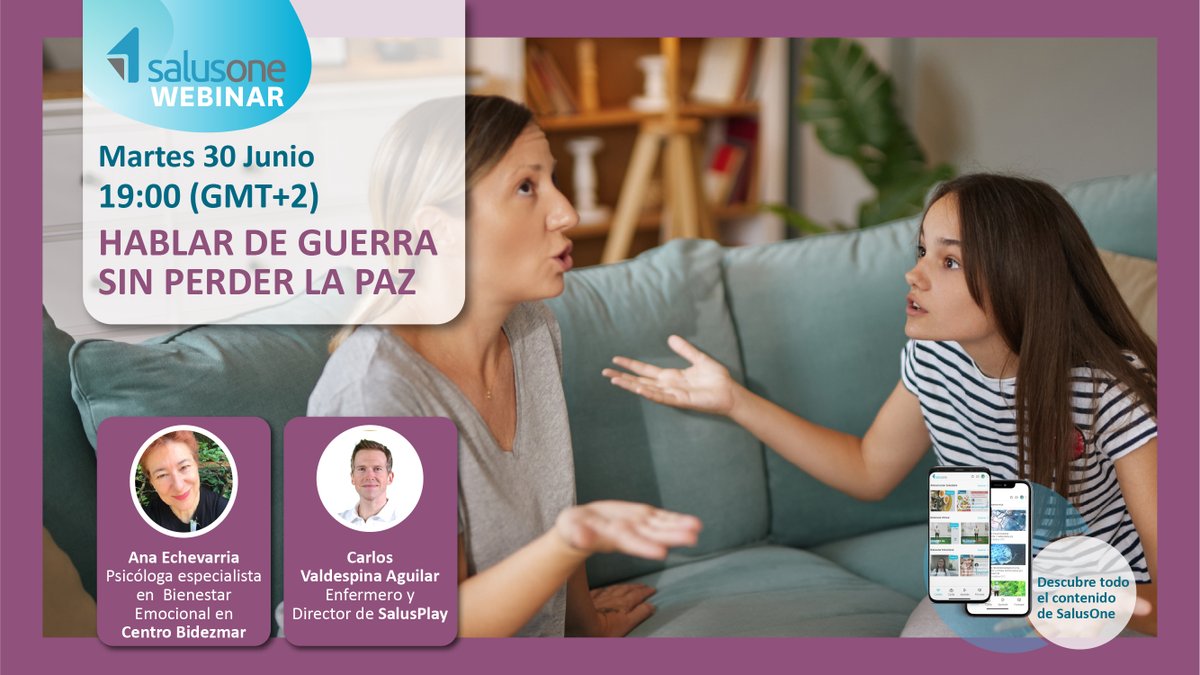 salusplay's tweet photo. 🗣️ ¿Cómo gestionar conversaciones difíciles sin acabar en conflicto?
En este webinar aprenderás herramientas prácticas para comunicarte con calma, poner límites y gestionar desacuerdos de forma constructiva.

📅 30 de junio
⏰ 19:00 h

👉 Reserva tu plaza:
https://t.co/r8p5guBceO https://t.co/1PFgVWAaPh