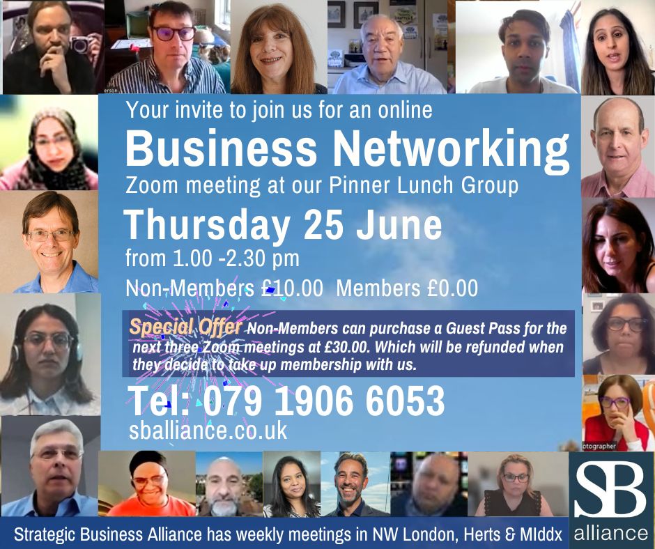 SB_Alliance_UK's tweet photo. Calling all #smallbusiness #owners in the #Bushey #Borehamwood #Edgware #Enfield #Harrow #London #Pinner #Watford areas. Who want to gain new #contacts #clients &amp; #business. Then join us at our weekly #Thursday #networking #meetings on #zoom &amp; #face2face - https://t.co/BgX5AO9Qtw https://t.co/IYeYZHNy7V