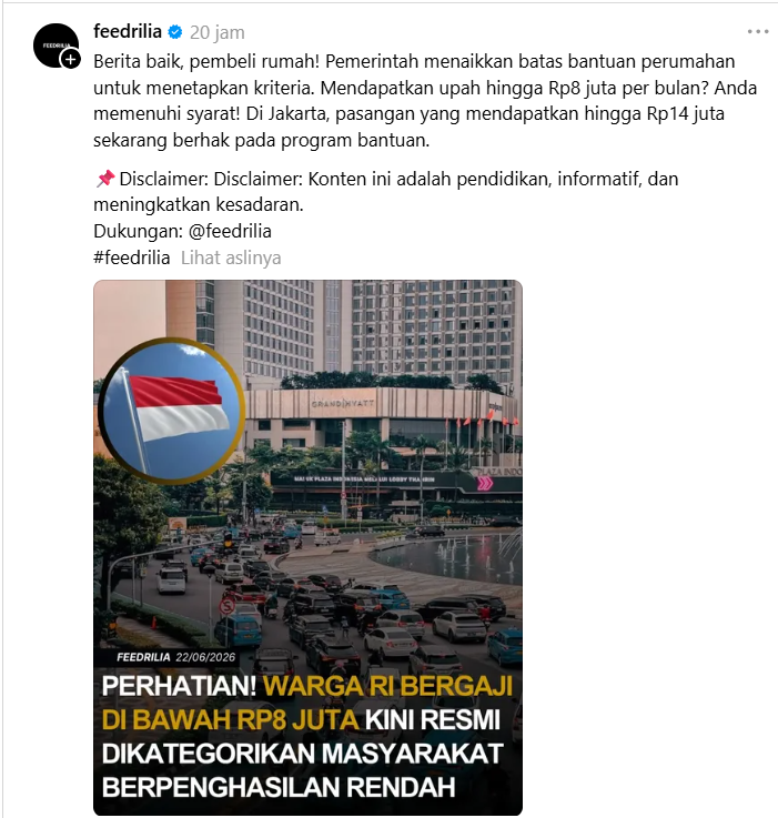 sobatWNI's tweet photo. Batas bantuan perumahan sekarang dinaikin, yang gaji di bawah 8 juta resmi masuk kategori Masyarakat Berpenghasilan Rendah (MBR). lumayan lah ya makin banyak yang bisa dapet akses subsidi rumah https://t.co/yiWk5RfQcv