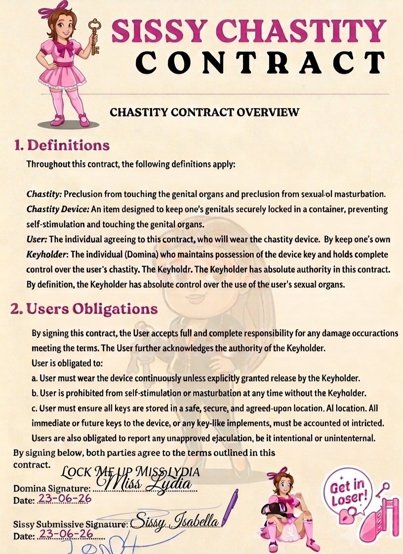 mommylydia21's tweet photo. A signed contract means total surrender. The key is safe with me, and the terms are non-negotiable. ๐๏ธโจ #chastitycontract #ownership https://t.co/8p7GdfT616