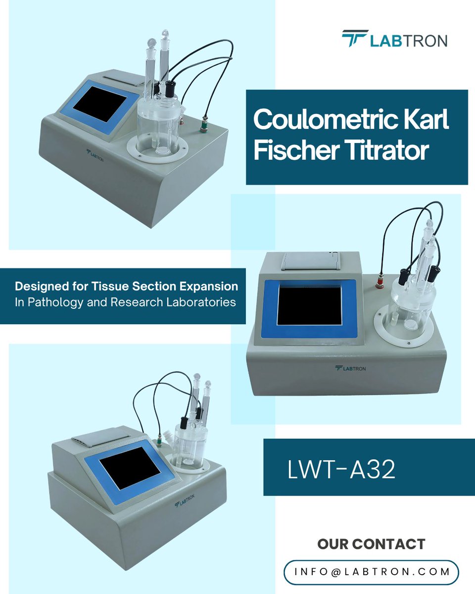 labtronequipltd's tweet photo. Coulometric Karl Fischer Titrator LWT-A32
Trace moisture testing from 1 µg to 200 mg, ±3 µg accuracy, color touchscreen &amp; real-time curve analysis.

info@labtron.com

https://t.co/bTIXgQEb5P

#Labtron #KarlFischerTitrator #MoistureAnalysis #LabEquipment https://t.co/sbW3EMlH4i