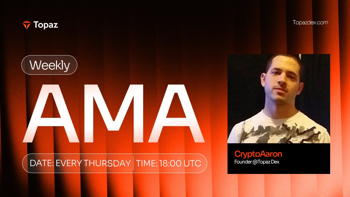 TopazDex's tweet photo. Topaz DEX AMA — Got questions about Topaz?

Join us this Thursday as we discuss:

• ve(3,3), veTOPAZ & the Lock Bonus Program
• Agentic DeFi & onchain AI agents
• What we're building and what's coming next

Whether you're a trader, LP, builder, or supporter, everyone's welcome.

Every Thursday | 18:00 UTC
Link: https://t.co/RIMVDgLBTv